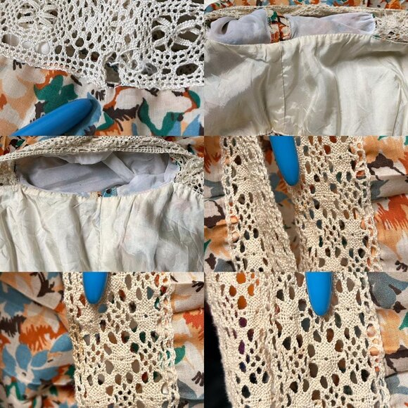 70s vintage puff sleeve cottage dress victorian prairie maxi pleats floral lace. - Picture 8 of 8